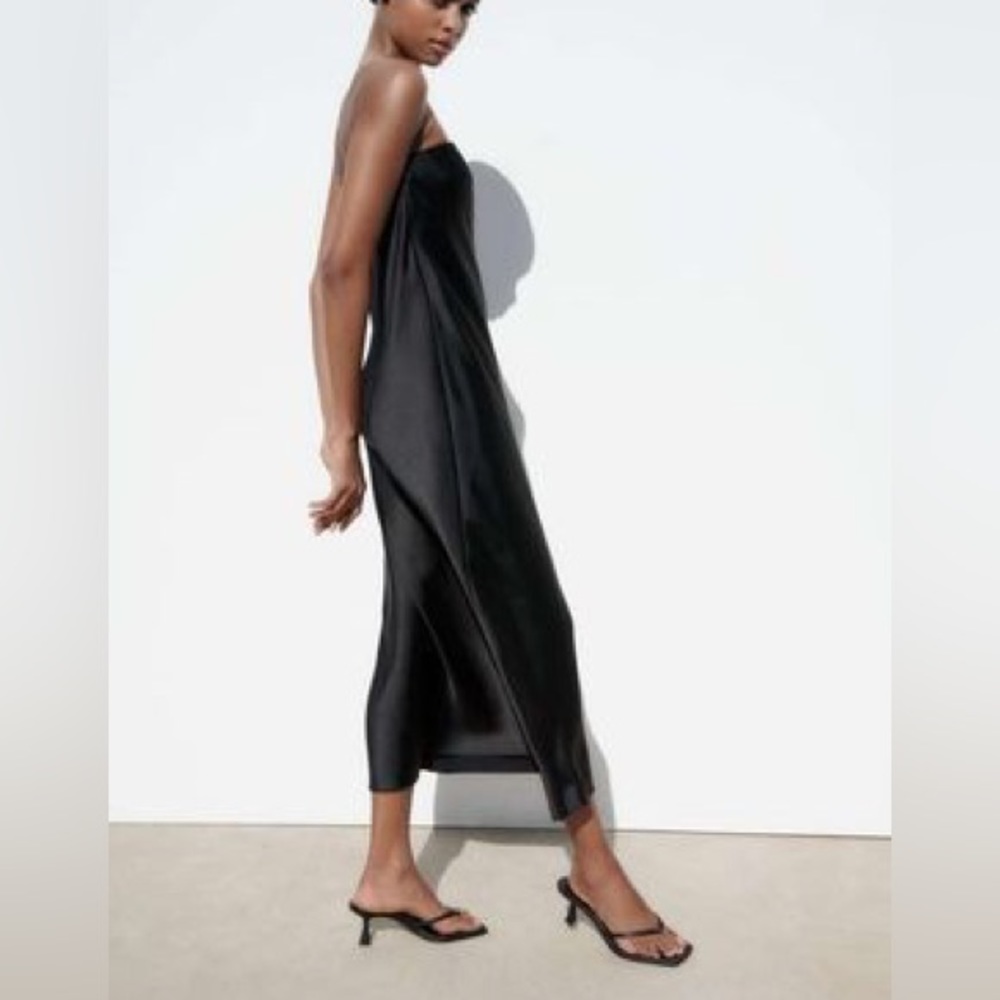 Zara strapless satin effect midi dress NWT - Picture 2 of 7